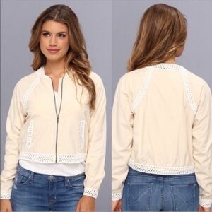 Free People Crochet Bomber Jacket. Cream, size XS